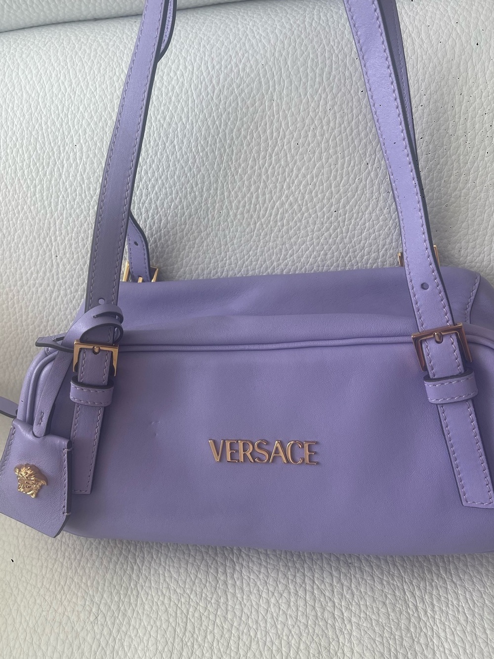 NWT Authentic Versace Tag Bag Lilac Lavender Leather Rare Limited Edition